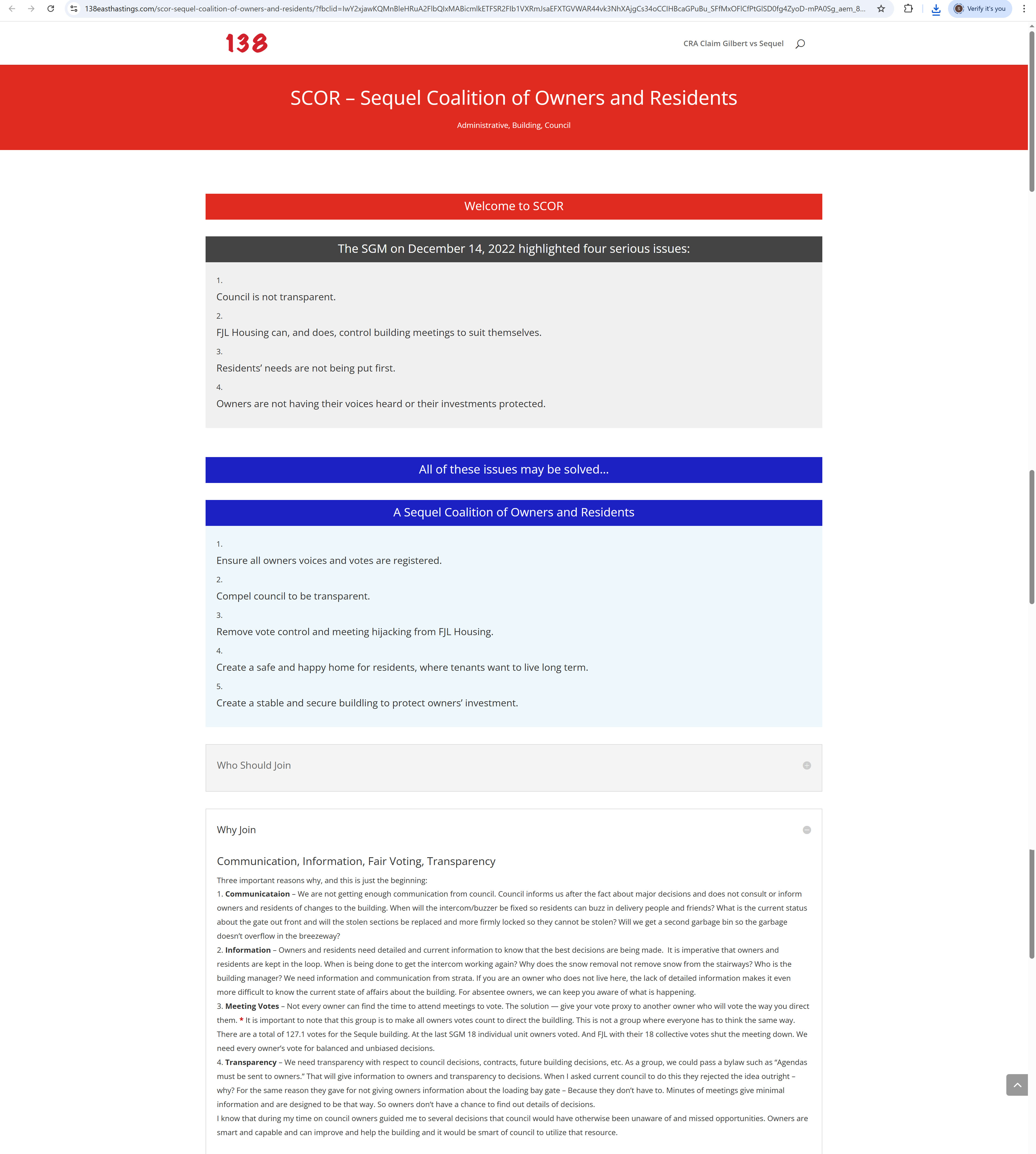 SCOR Coalition Website Screenshot